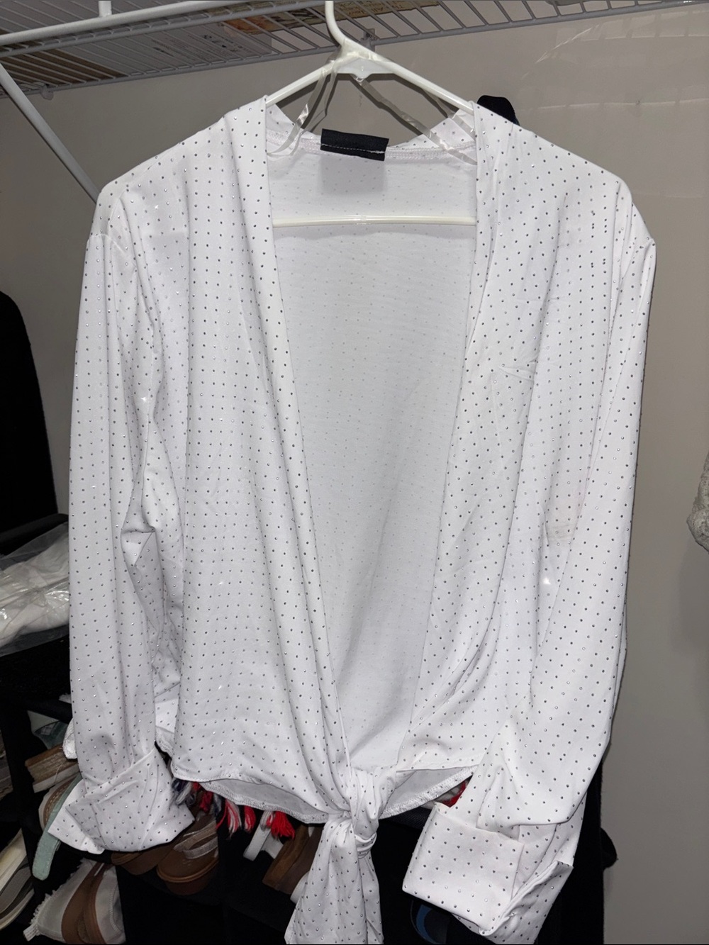 Women’s White Tie-Front Rhinestone Studded Blouse
